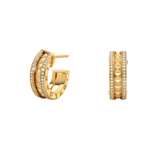 [ELAN LUXE]ZERO 1 ROCK GOLD EARRINGS WITH STUDDED SPIRAL AND PAVED DIAMONDS