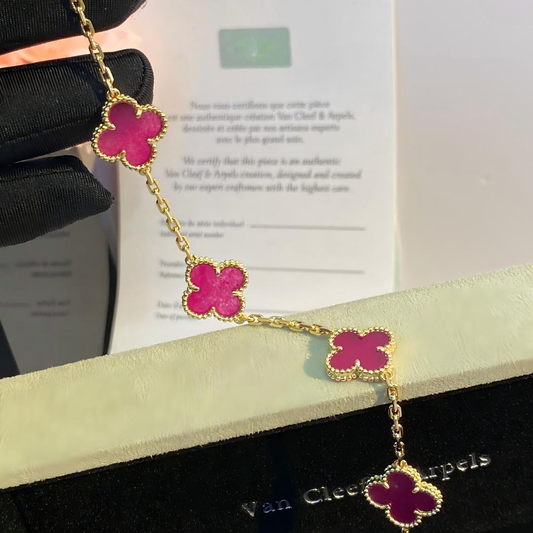 [ELAN LUXE]CLOVER 5 MOTIFS PINK ENAMEL BRACELET