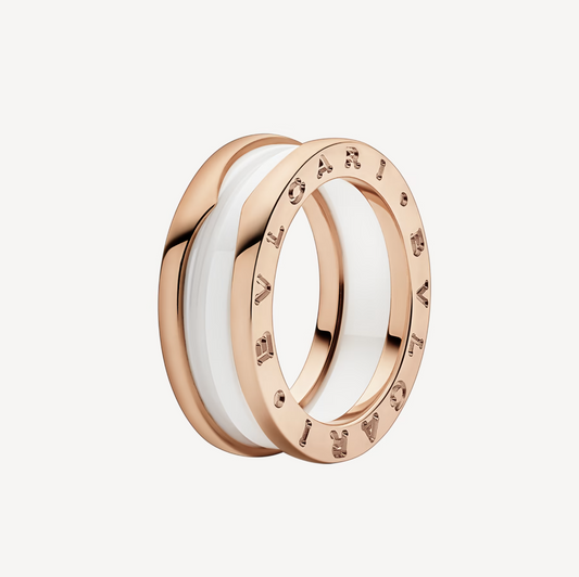 [ELAN LUXE]ZERO 1 TWO-BAND LOOPS AND WHITE CERAMIC SPIRAL PINK GOLD RING