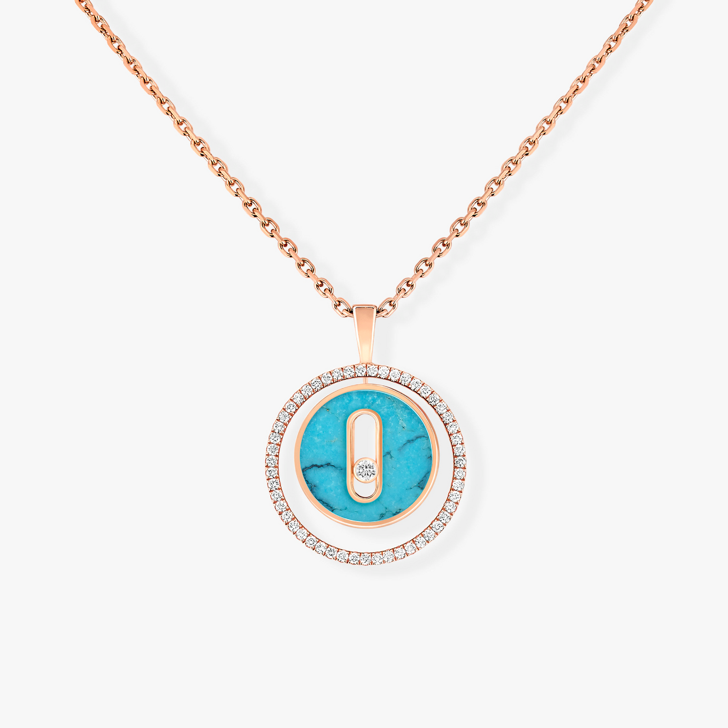 [ELAN LUXE]LUCKY MOVE 1 DIAMOND TURQUOISE PINK GOLD DIAMOND NECKLACE