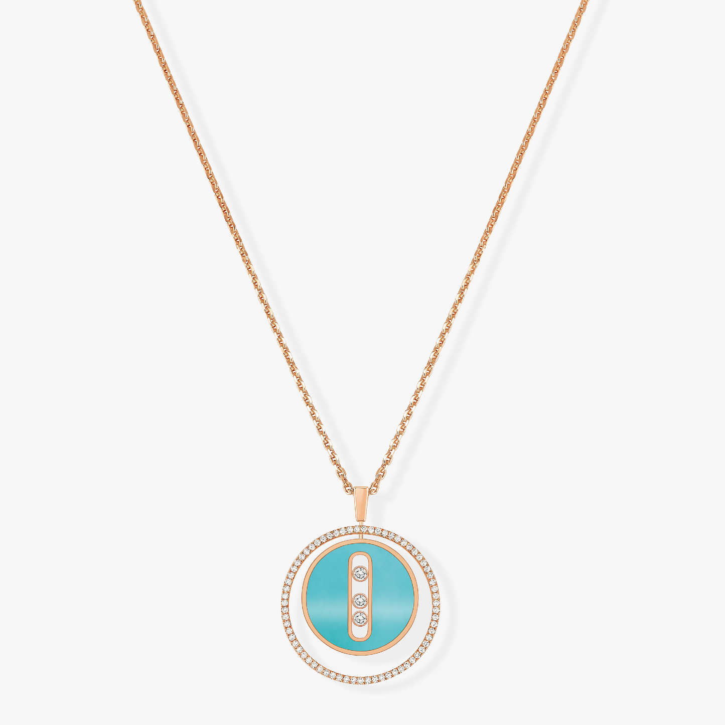 [ELAN LUXE]LUCKY MOVE 3 DIAMONDS TURQUOISE PINK GOLD DIAMOND NECKLACE