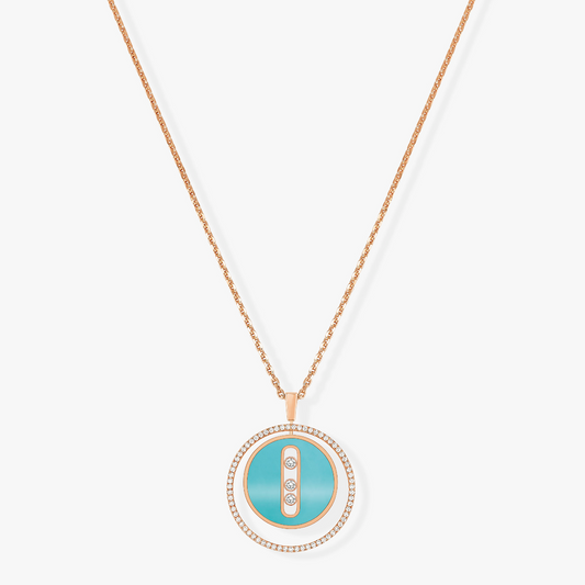 [ELAN LUXE]LUCKY MOVE 3 DIAMONDS TURQUOISE PINK GOLD DIAMOND NECKLACE