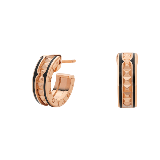 [ELAN LUXE]ZERO 1 ROCK PINK GOLD EARRINGS WITH STUDDED SPIRAL AND BLACK CERAMIC