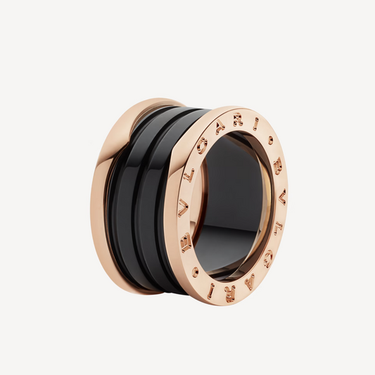 [ELAN LUXE]ZERO 1 FOUR-BAND LOOPS AND BLACK CERAMIC SPIRAL PINK GOLD RING