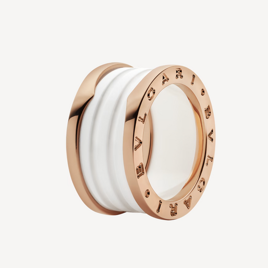 [ELAN LUXE]ZERO 1 FOUR-BAND LOOPS AND WHITE CERAMIC SPIRAL PINK GOLD RING
