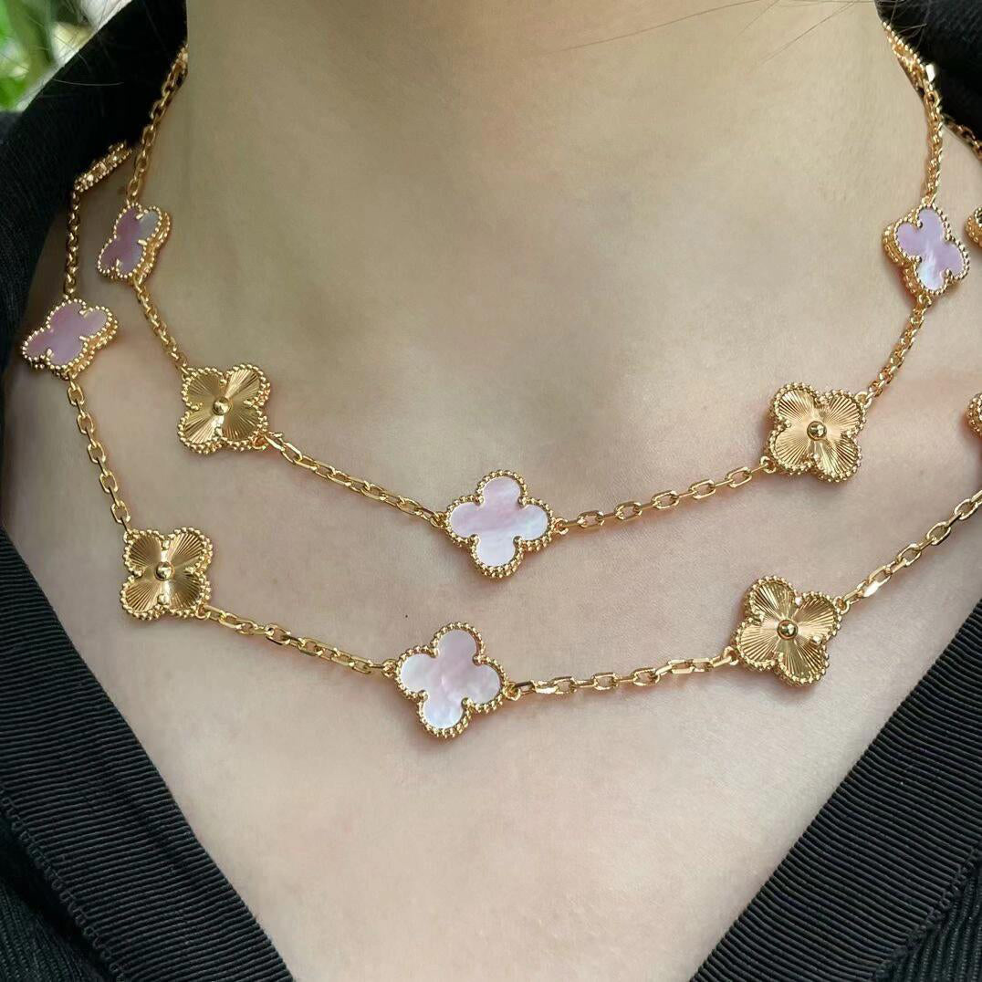 [ELAN LUXE]CLOVER 20 MOTIFS LASER PINK MOP NECKLACE