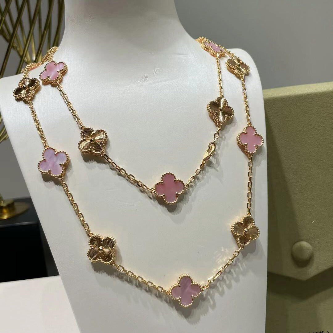 [ELAN LUXE]CLOVER 20 MOTIFS LASER PINK MOP NECKLACE