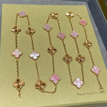 [ELAN LUXE]CLOVER 20 MOTIFS LASER PINK MOP NECKLACE