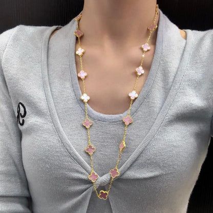 [ELAN LUXE]CLOVER 20 MOTIFS PINK MOP NECKLACE
