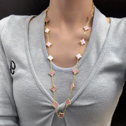 [ELAN LUXE]CLOVER 20 MOTIFS PINK MOP NECKLACE