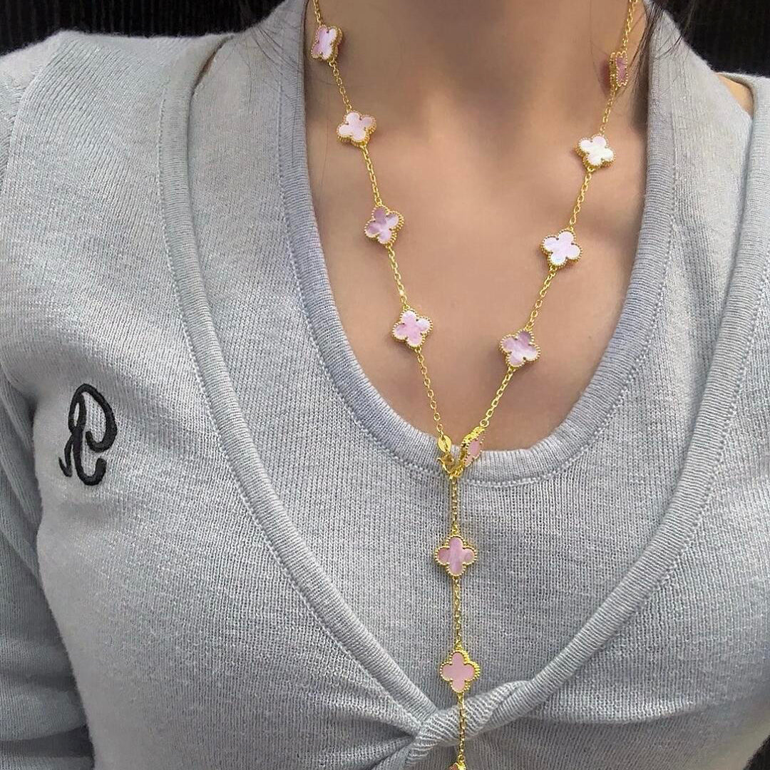 [ELAN LUXE]CLOVER 20 MOTIFS PINK MOP NECKLACE