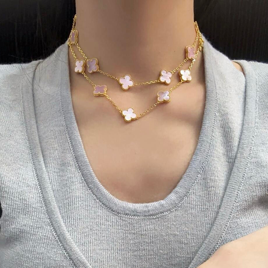 [ELAN LUXE]CLOVER 20 MOTIFS PINK MOP NECKLACE