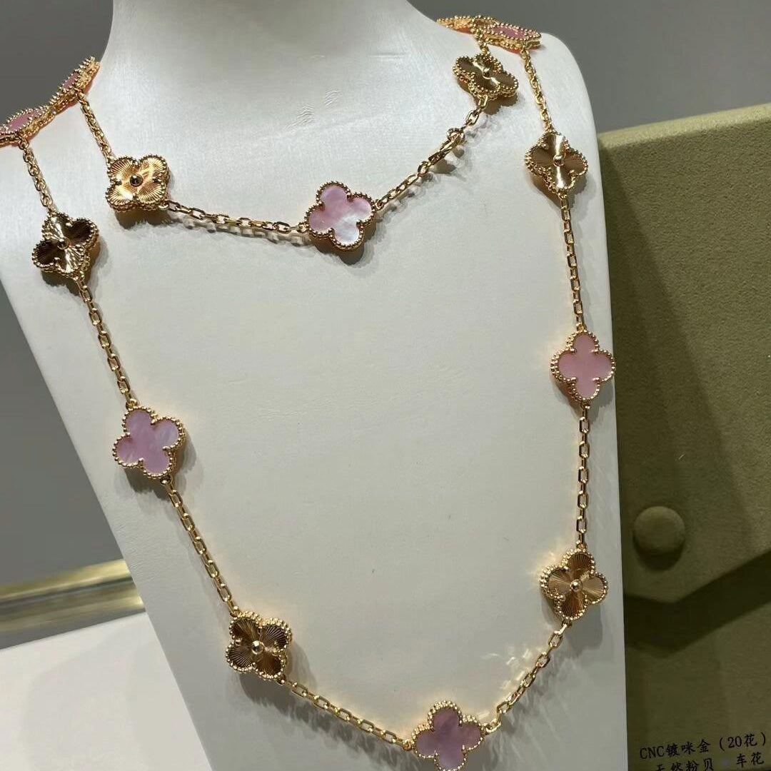 [ELAN LUXE]CLOVER 20 MOTIFS LASER PINK MOP NECKLACE