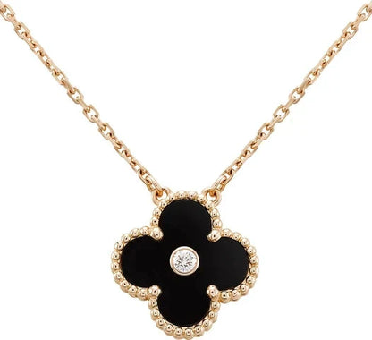 [ELAN LUXE]CLOVER 15MM DIAMOND ONYX NECKLACE