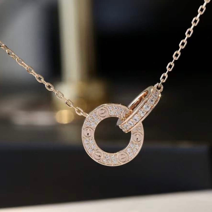 [ELAN LUXE]LOVE 7.6MM NECKLACE ROSE GOLD AND SILVER  FULL DIAMOND
