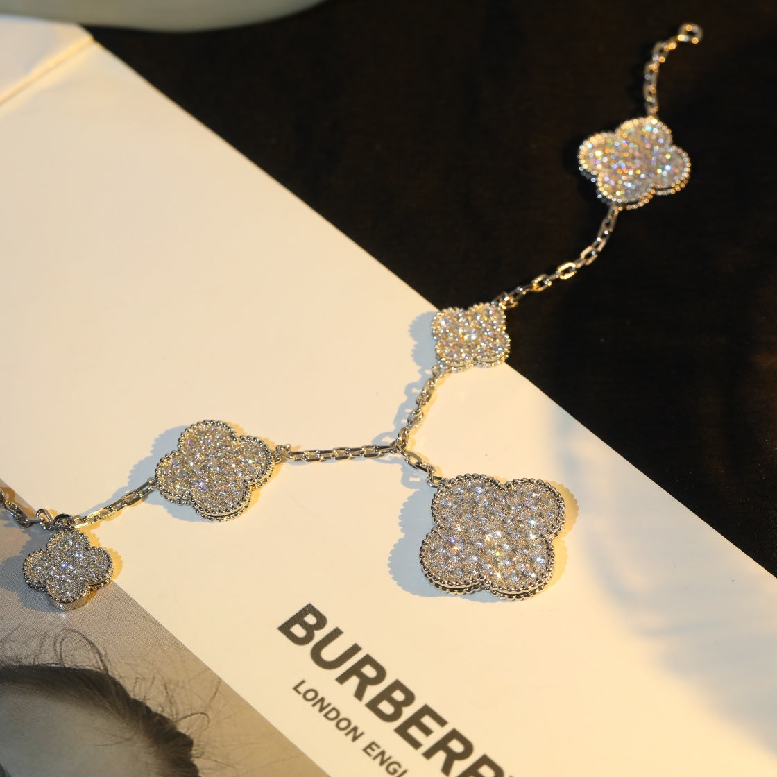 [ELAN LUXE]CLOVER BRACELET 5 MOTIF SILVER DIAMOND PAVED