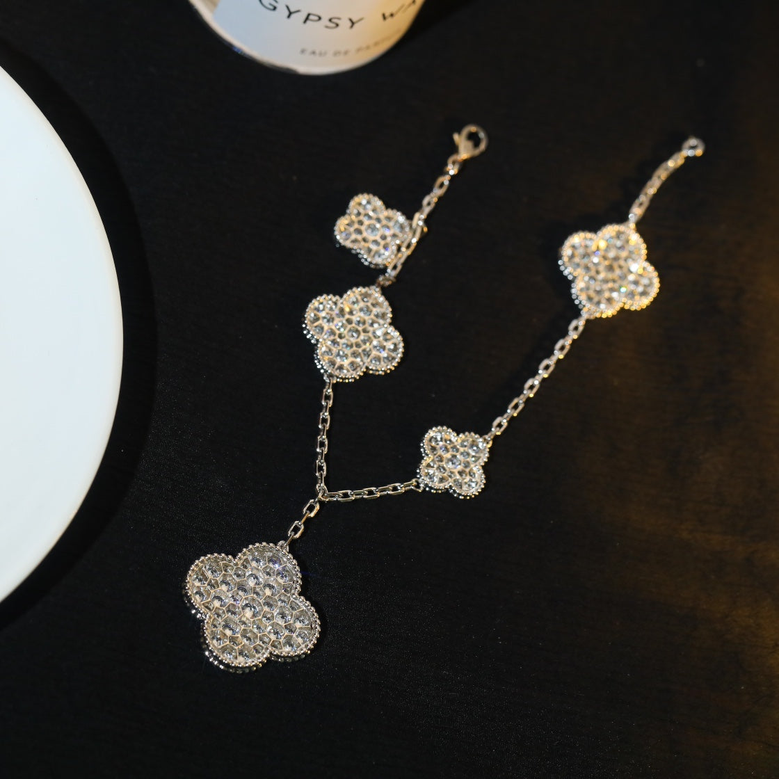 [ELAN LUXE]CLOVER BRACELET 5 MOTIF SILVER DIAMOND PAVED