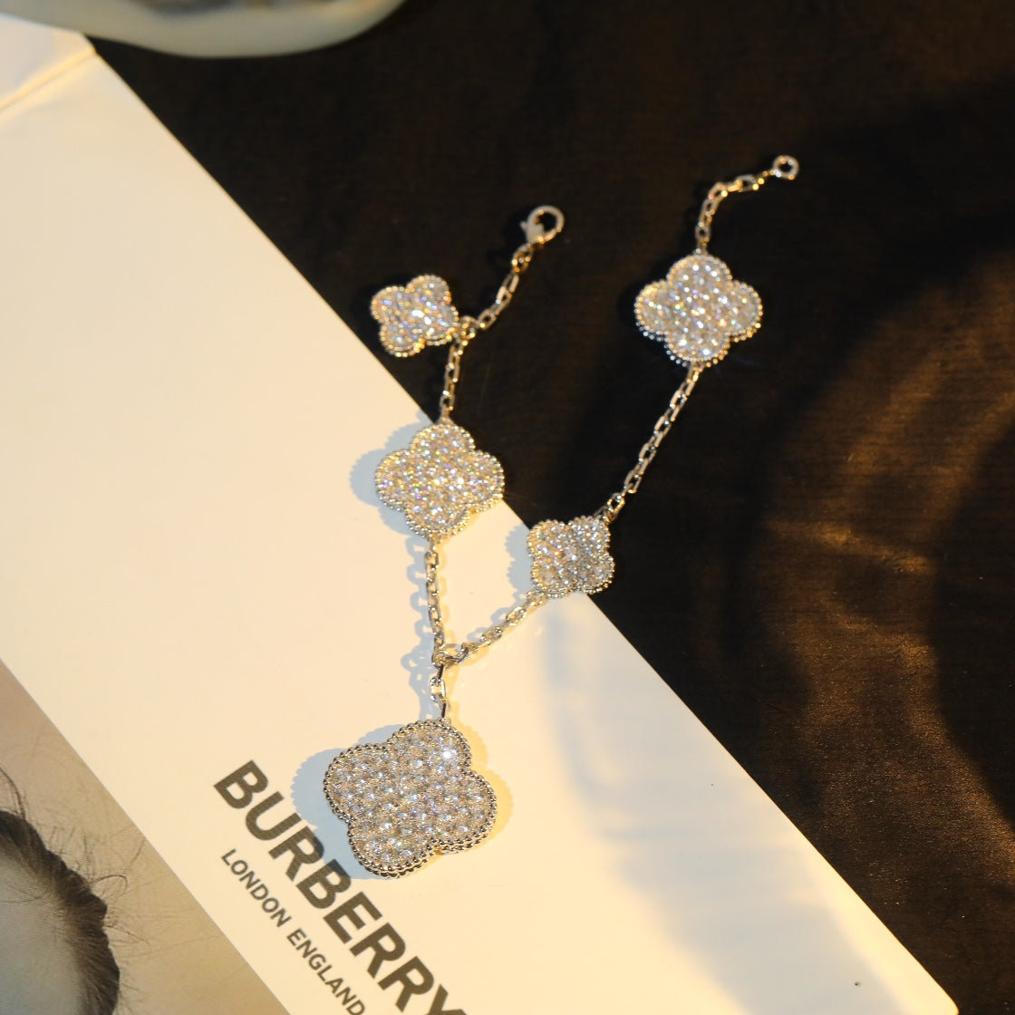 [ELAN LUXE]CLOVER BRACELET 5 MOTIF SILVER DIAMOND PAVED