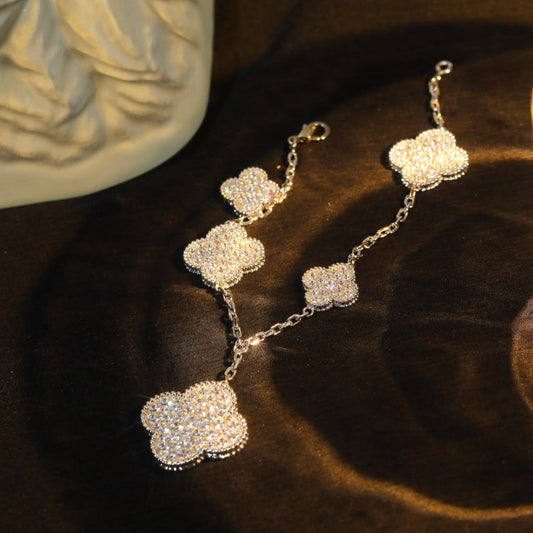 [ELAN LUXE]CLOVER BRACELET 5 MOTIF SILVER DIAMOND PAVED