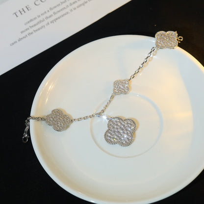 [ELAN LUXE]CLOVER BRACELET 5 MOTIF SILVER DIAMOND PAVED