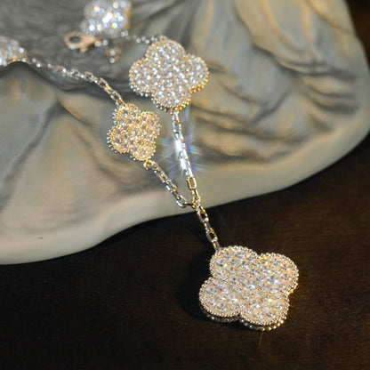 [ELAN LUXE]CLOVER BRACELET 5 MOTIF SILVER DIAMOND PAVED