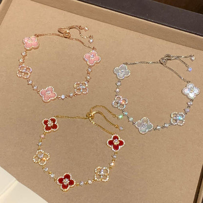 [ELAN LUXE]CLOVER 5 MOTIF PINK BLUE RED WHITE BRACELET