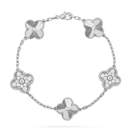 [ELAN LUXE]CLOVER 5 MOTIF SILVER DIAMOND BRACELET