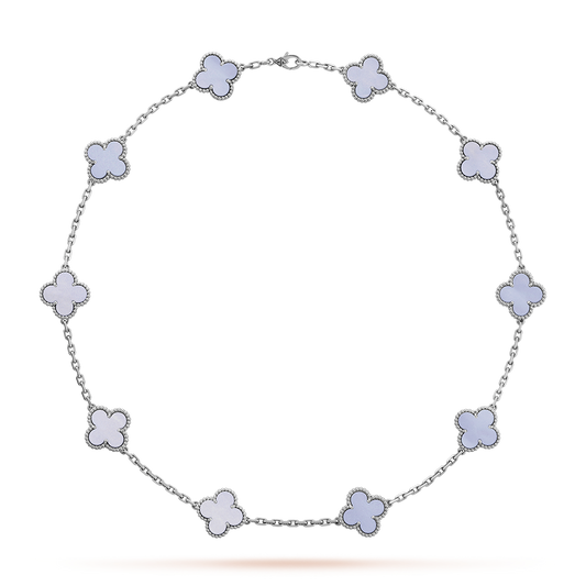 [ELAN LUXE]CLOVER 10 MOTIFS BLUE CHALCEDONY NECKLACE