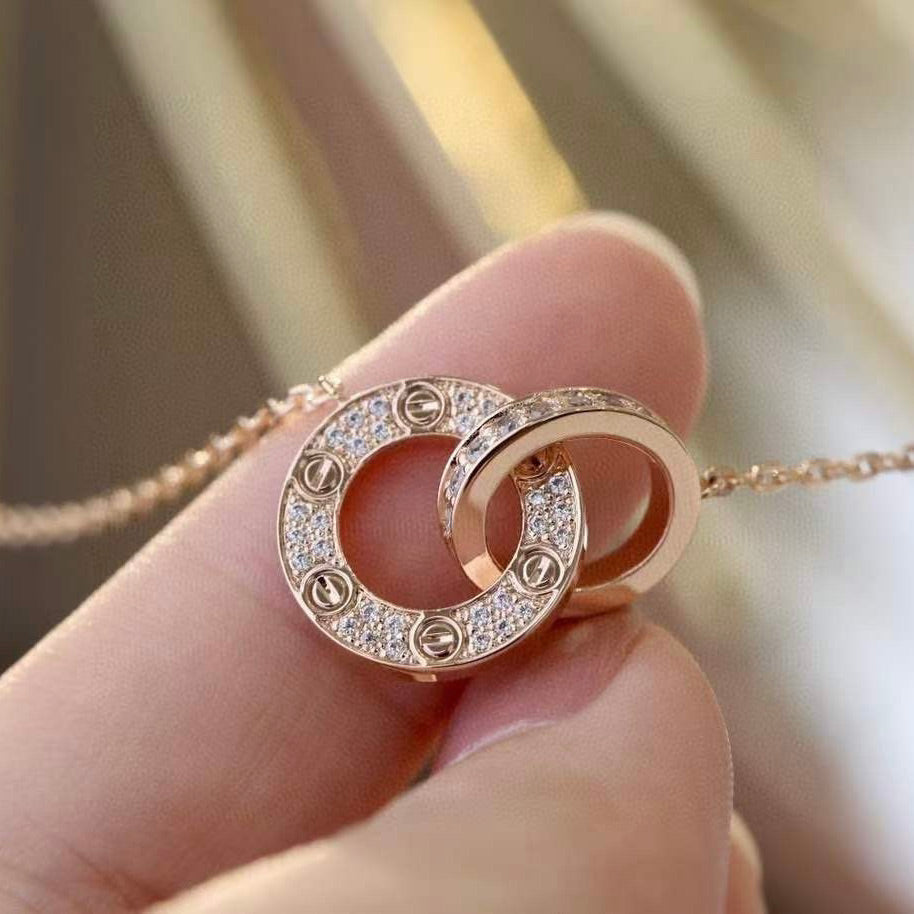 [ELAN LUXE]LOVE 7.6MM NECKLACE ROSE GOLD AND SILVER  FULL DIAMOND