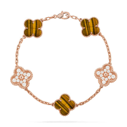 [ELAN LUXE] CLOVER 5 MOTIFS TIGER EYE BRACELET COLLECTION
