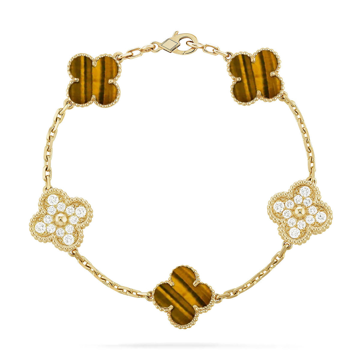 [ELAN LUXE] CLOVER 5 MOTIFS TIGER EYE BRACELET COLLECTION