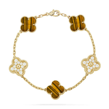 [ELAN LUXE] CLOVER 5 MOTIFS TIGER EYE BRACELET COLLECTION