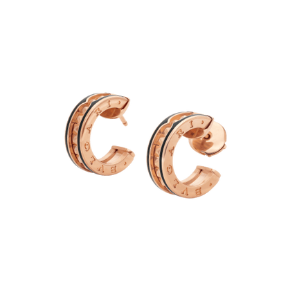 [ELAN LUXE]ZERO 1 ROCK PINK GOLD EARRINGS WITH STUDDED SPIRAL AND BLACK CERAMIC