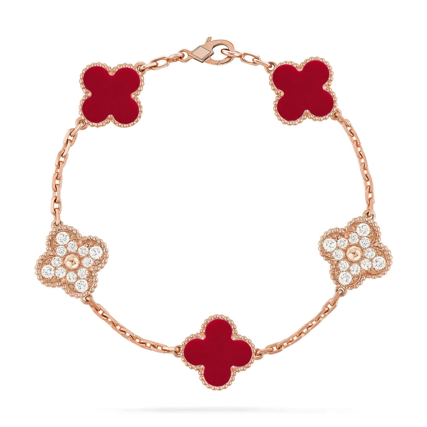 [ELAN LUXE] CLOVER 5 MOTIF RED CORNELIAN BRACELET COLLECTION