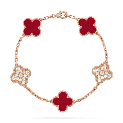 [ELAN LUXE] CLOVER 5 MOTIF RED CORNELIAN BRACELET COLLECTION
