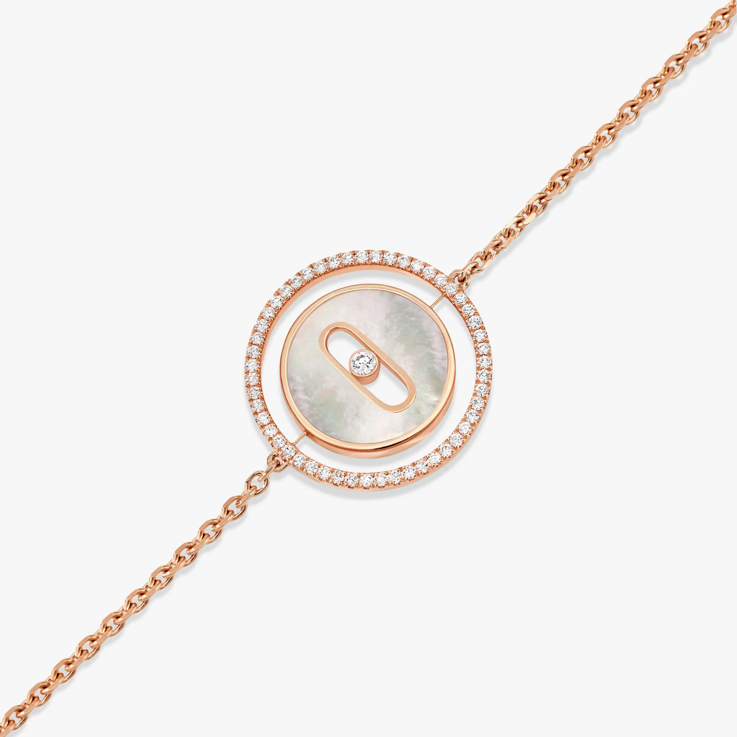 [ELAN LUXE]LUCKY MOVE WHITE MOTHER OF PEARL PINK GOLD DIAMOND BRACELET