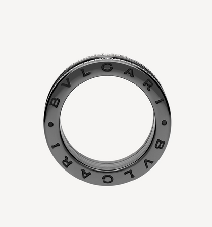 [ELAN LUXE]ZERO 1 ROCK FOUR-BAND BLACK CERAMIC WITH STUDDED SPIRAL AND PAVED DIAMONDS RING