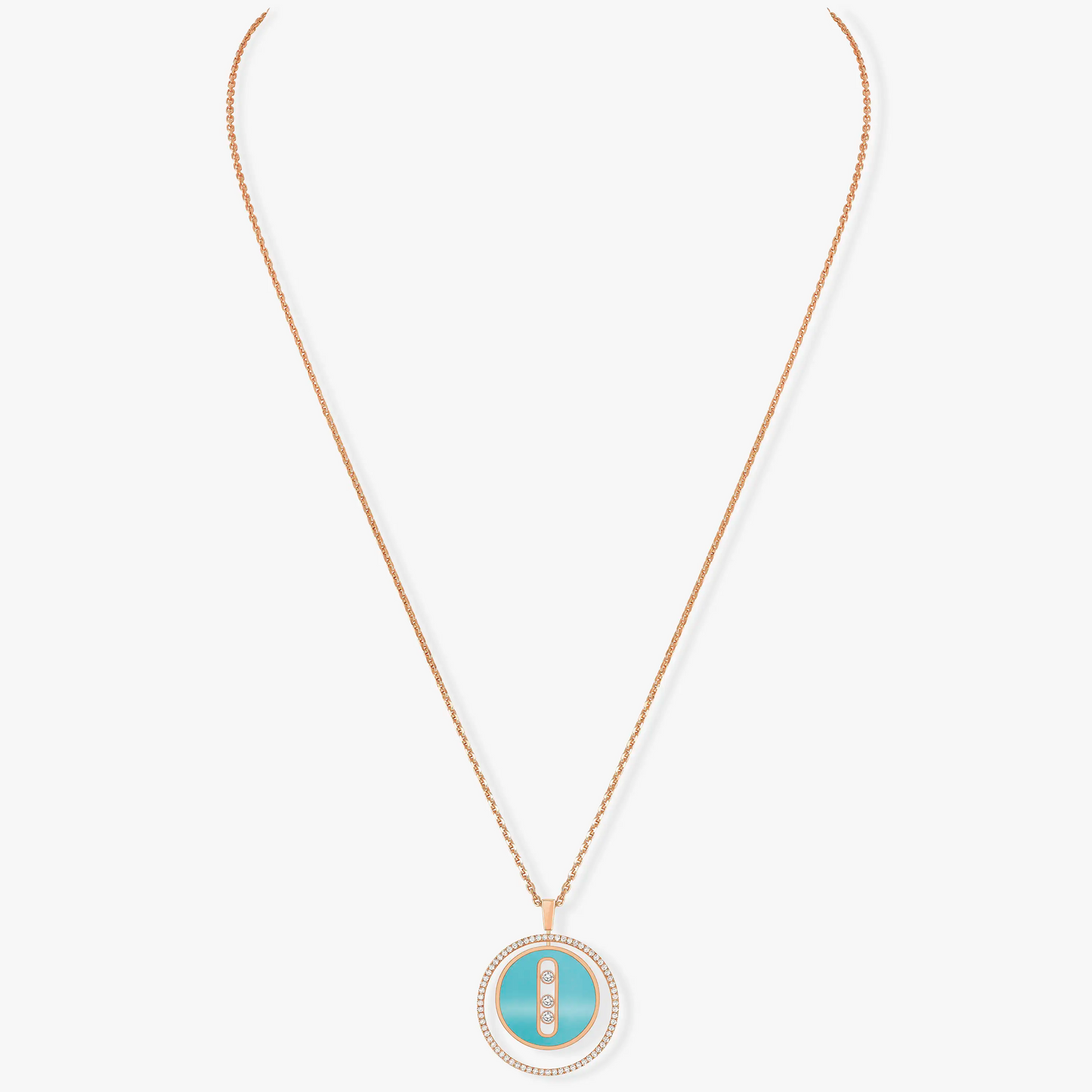 [ELAN LUXE]LUCKY MOVE 3 DIAMONDS TURQUOISE PINK GOLD DIAMOND NECKLACE