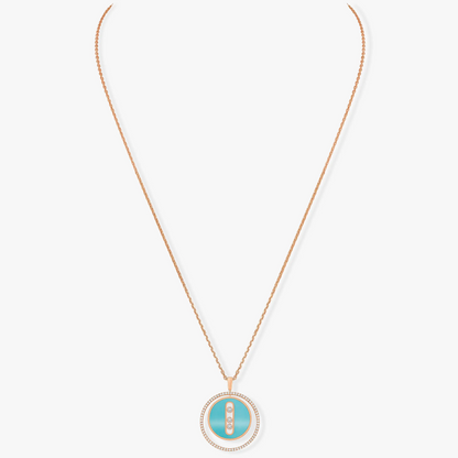 [ELAN LUXE]LUCKY MOVE 3 DIAMONDS TURQUOISE PINK GOLD DIAMOND NECKLACE