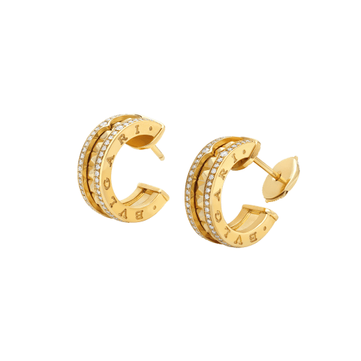 [ELAN LUXE]ZERO 1 ROCK GOLD EARRINGS WITH STUDDED SPIRAL AND PAVED DIAMONDS