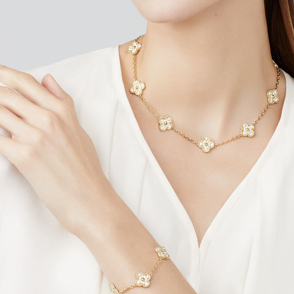 [ELAN LUXE]CLOVER 10 MOTIFS DIAMOND NECKLACE