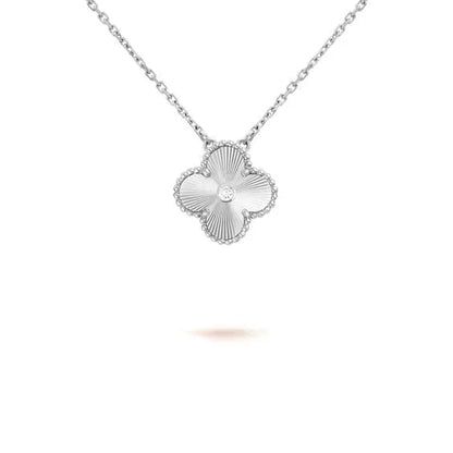 [ELAN LUXE]CLOVER  15MM DIAMOND LASER NECKLACE SILVER