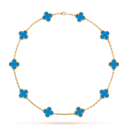 [ELAN LUXE]CLOVER 10 MOTIFS BLUE AGATE NECKLACE