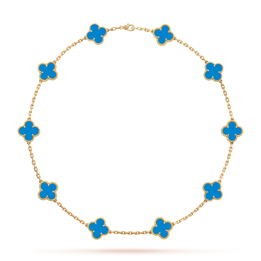 [ELAN LUXE]CLOVER 10 MOTIFS BLUE AGATE NECKLACE