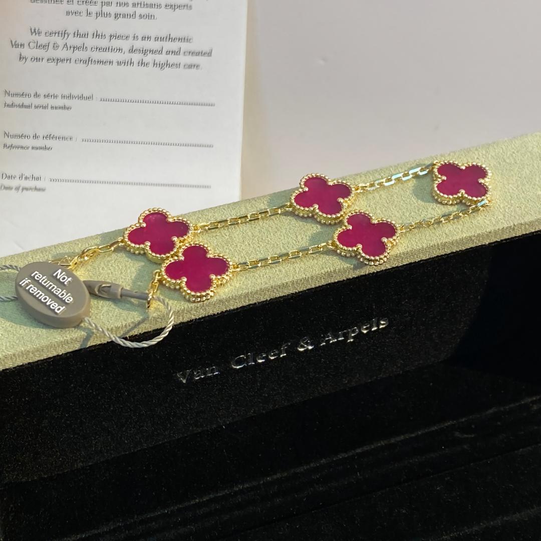 [ELAN LUXE]CLOVER 5 MOTIFS PINK ENAMEL BRACELET