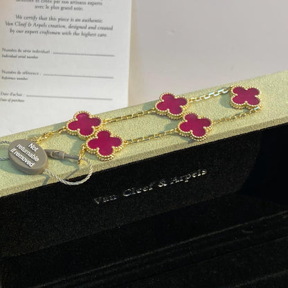 [ELAN LUXE]CLOVER 5 MOTIFS PINK ENAMEL BRACELET