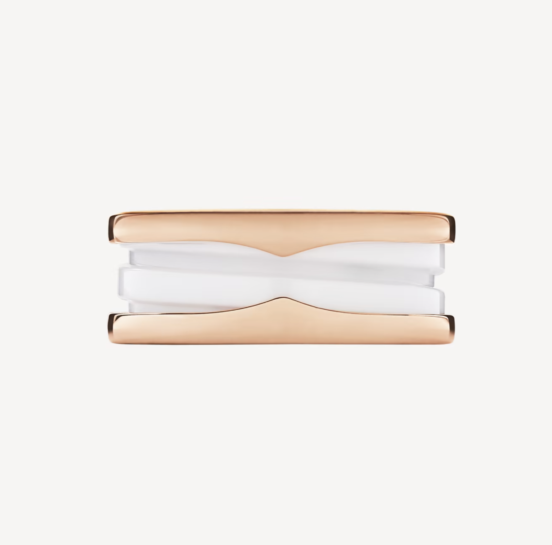 [ELAN LUXE]ZERO 1 TWO-BAND LOOPS AND WHITE CERAMIC SPIRAL PINK GOLD RING