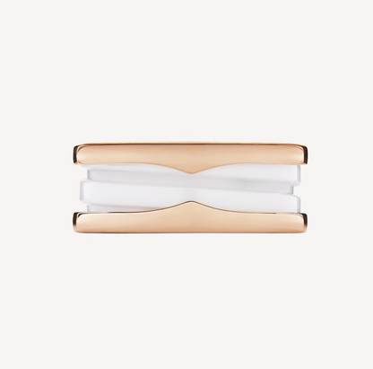 [ELAN LUXE]ZERO 1 TWO-BAND LOOPS AND WHITE CERAMIC SPIRAL PINK GOLD RING