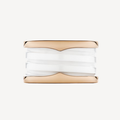 [ELAN LUXE]ZERO 1 FOUR-BAND LOOPS AND WHITE CERAMIC SPIRAL PINK GOLD RING