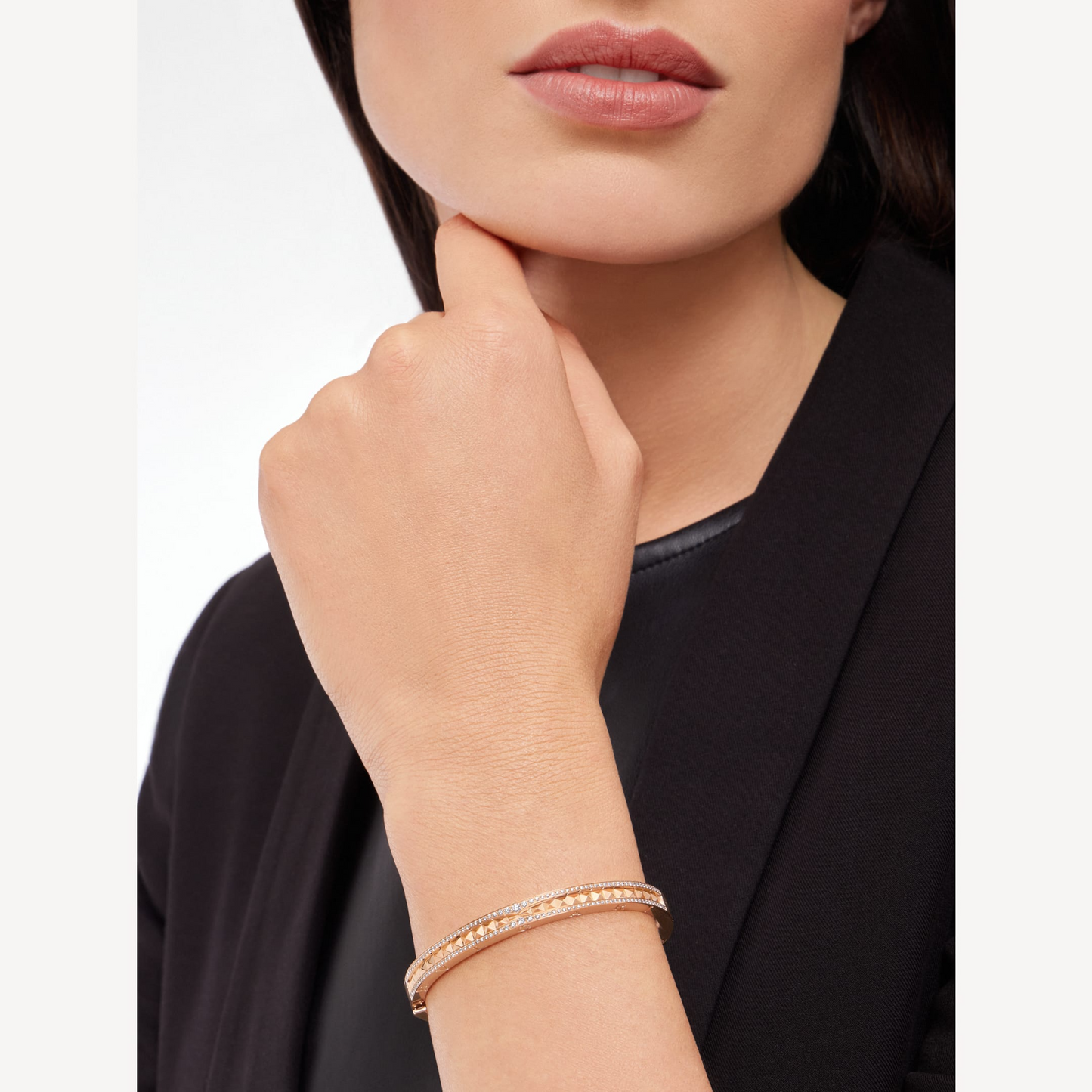 [ELAN LUXE]ZERO 1 SPIRAL AND PAVED DIAMOND PINK GOLD BRACELET
